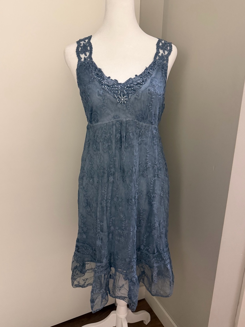 Vintage Secret Treasures Lace Slip Dress Beaded and Embellished Blue